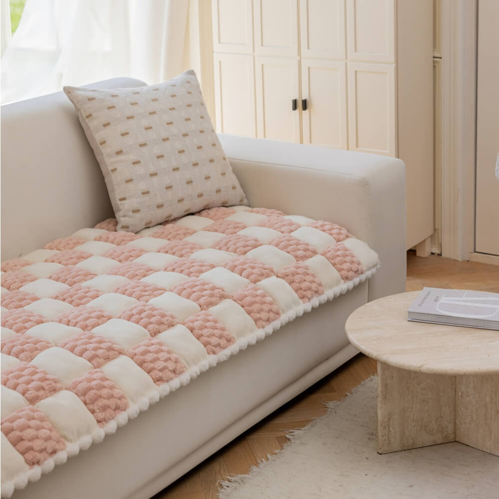 Plush Handmade Color Block Dog Mat Soft Sofa Protector Non-Slip Sofa Cover