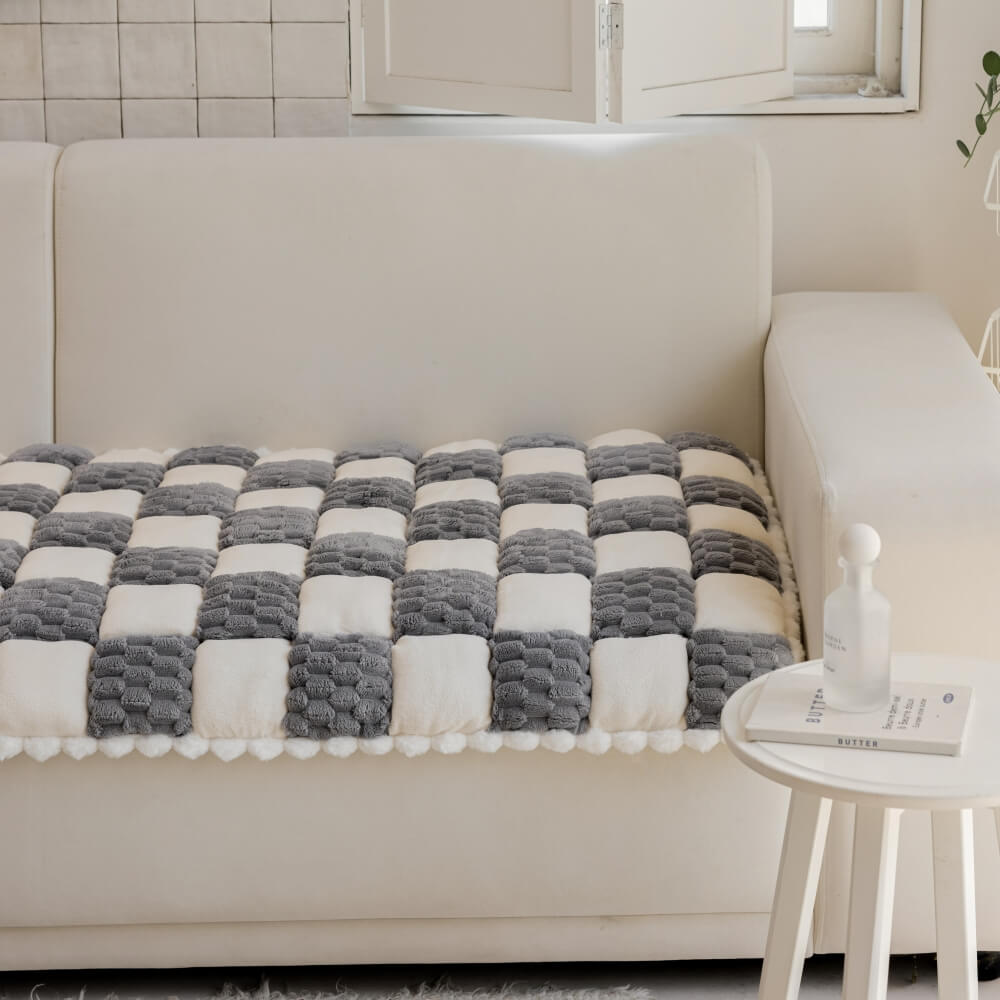 Plush Handmade Color Block Dog Mat Soft Sofa Protector Non-Slip Sofa Cover