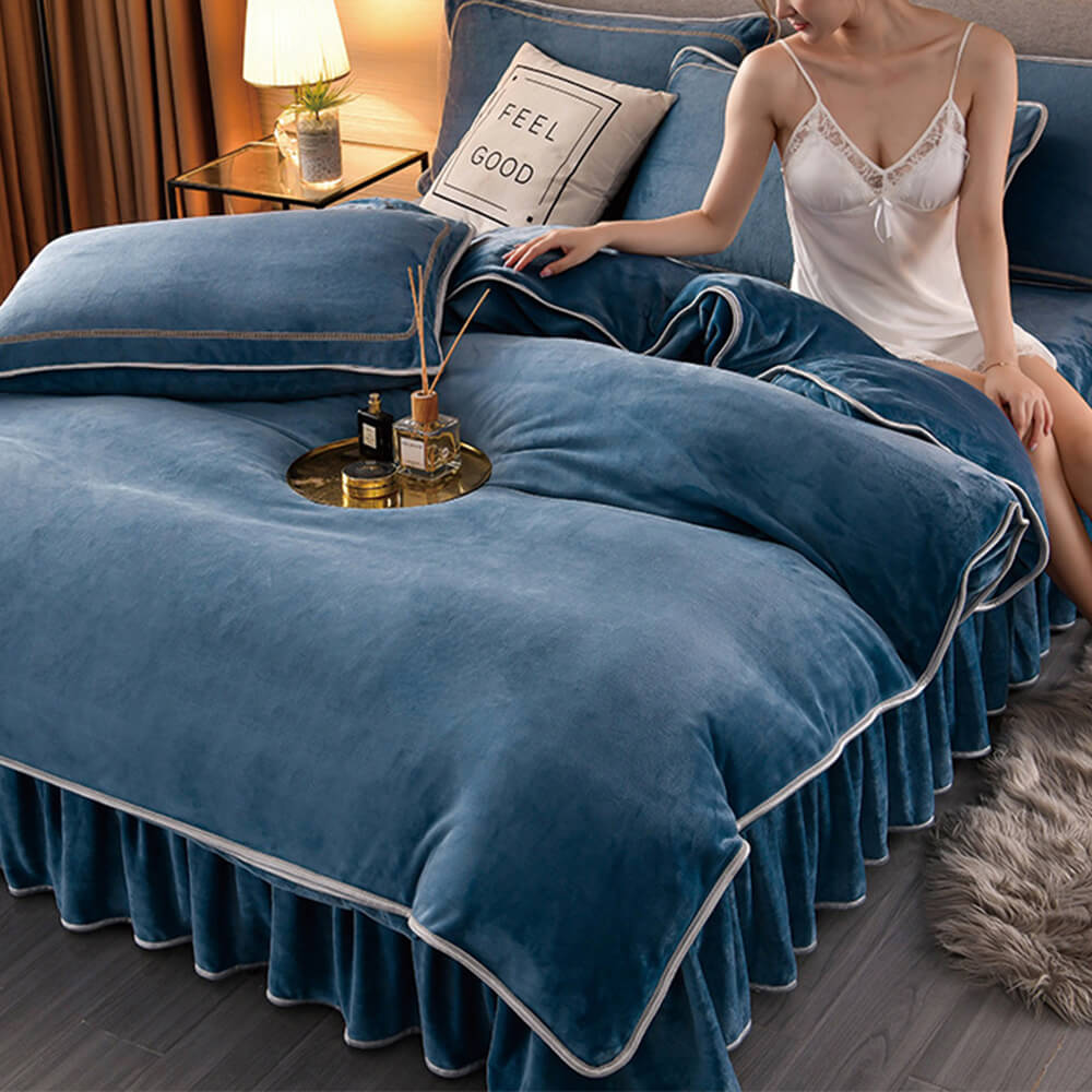 Ensemble de draps de luxe en polaire de lait de couleur unie, très épais et chaud