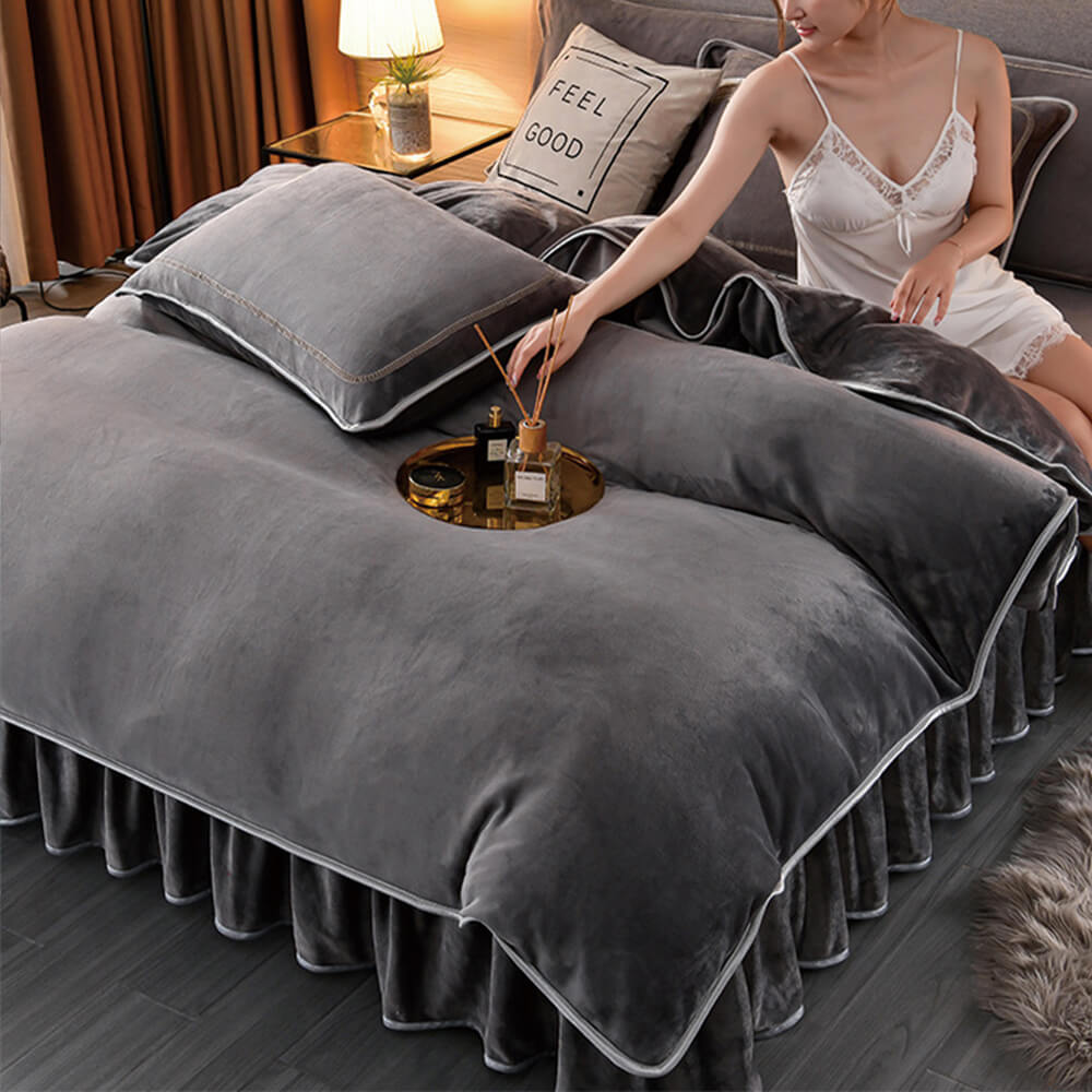 Ensemble de draps de luxe en polaire de lait de couleur unie, très épais et chaud