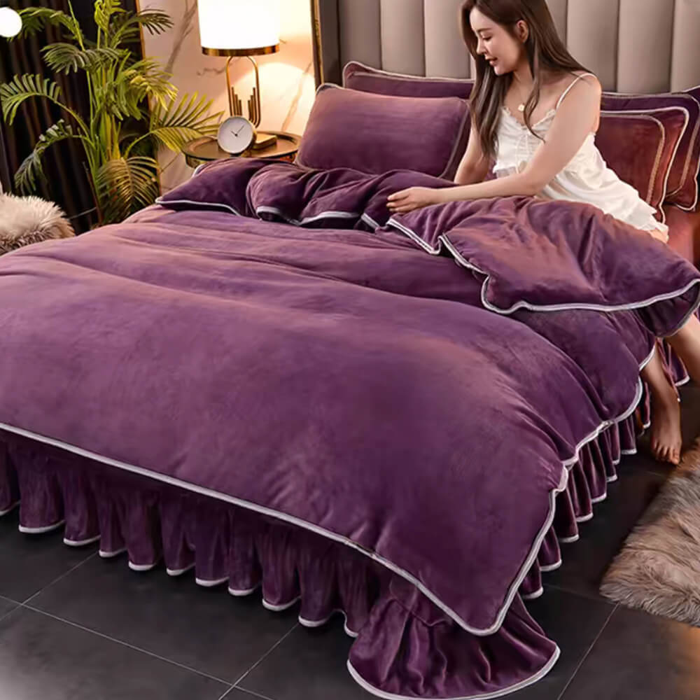 Ensemble de draps de luxe en polaire de lait de couleur unie, très épais et chaud