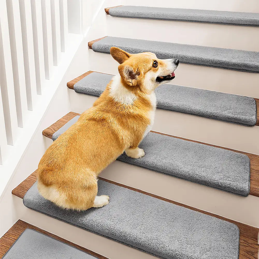 Solid Colour Plush Stair Protectors Non-Slip Tape Free Carpet Stair Treads