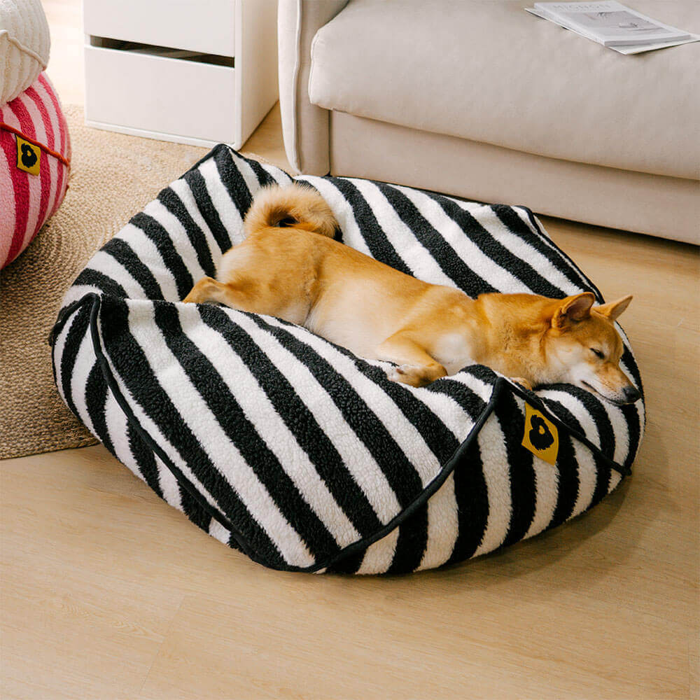Trendy Striped Pattern Polygonal Calming Bean Bag Dog Bed