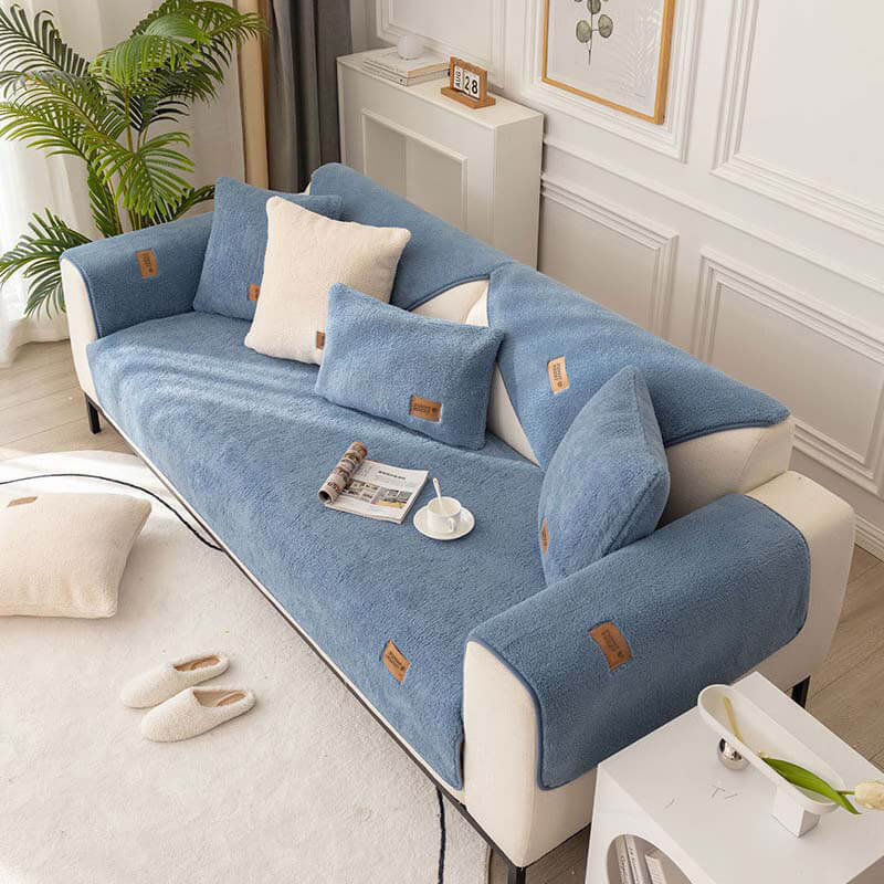Waterproof Thick Fuzzy Faux Sherpa Fleece Non-Slip Sofa Cover