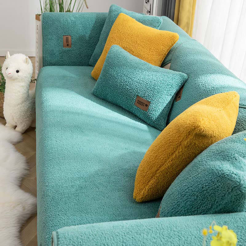 Waterproof Thick Fuzzy Faux Sherpa Fleece Non-Slip Sofa Cover