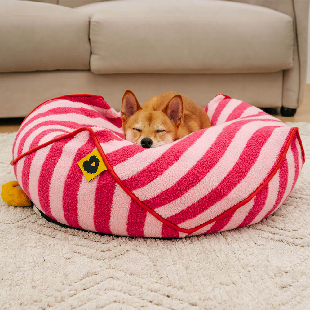 Trendy Striped Pattern Polygonal Calming Bean Bag Dog Bed
