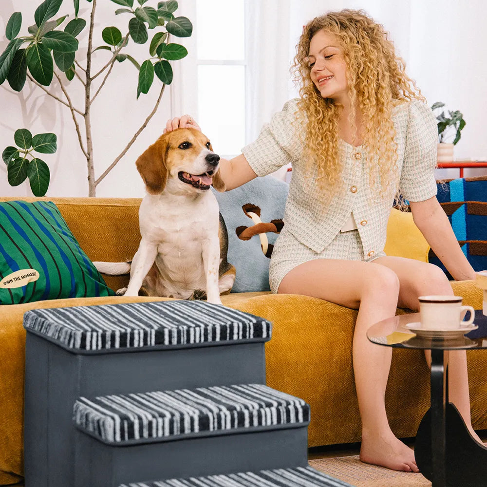 Foldable Dog Stairs with Storage and Condo - Funnyfuzzy SnugNest