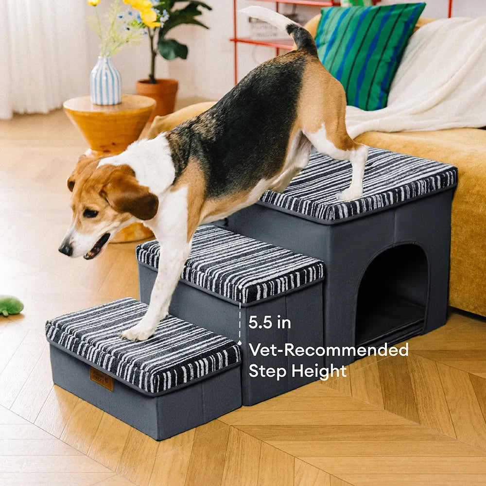 Foldable Dog Stairs with Storage and Condo - Funnyfuzzy SnugNest