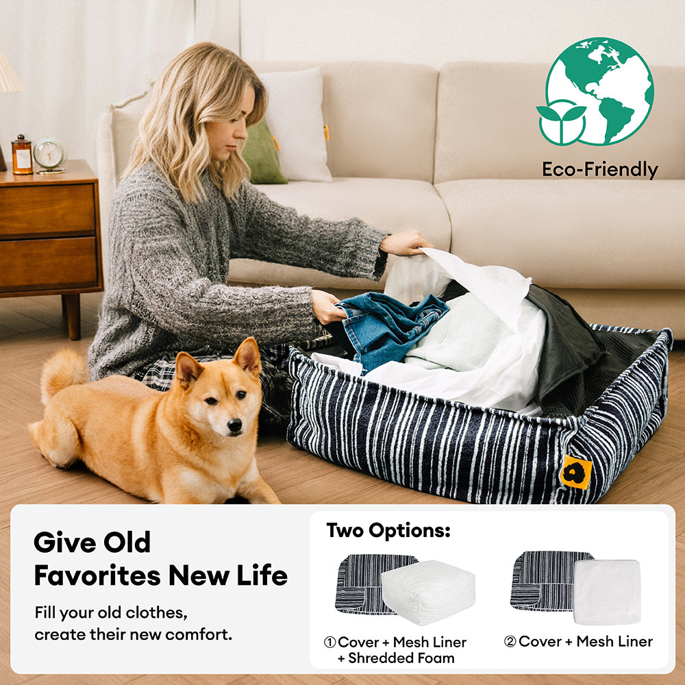 Sustainable Storage Pouf Ottoman & Dog Bed - Funnyfuzzy SnugNest