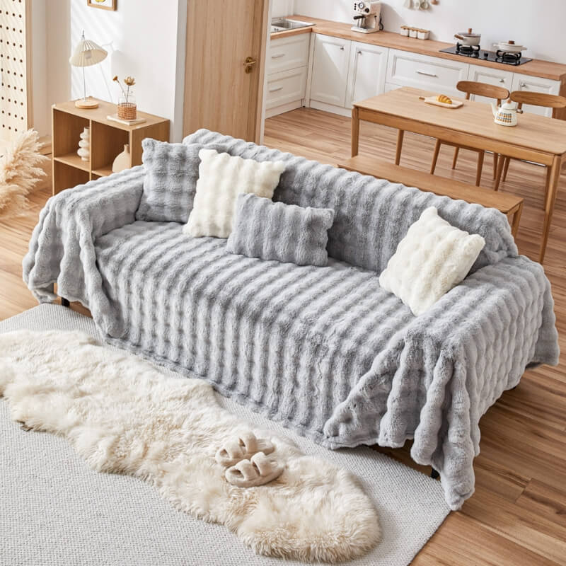 Housse de canapé de protection complète ultra douce en fausse fourrure de lapin, respectueuse de la peau