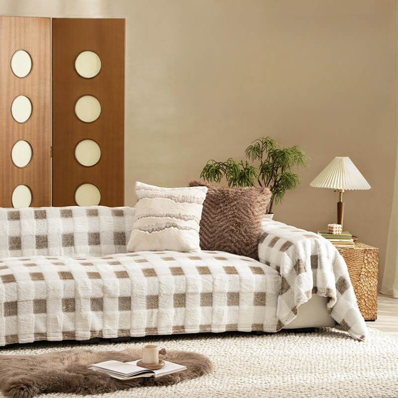Ultra-Soft Plush Full-Cover Checkerboard Sofa Cover