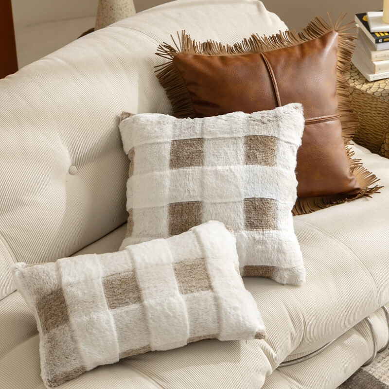 Ultra-Soft Plush Full-Cover Checkerboard Sofa Cover