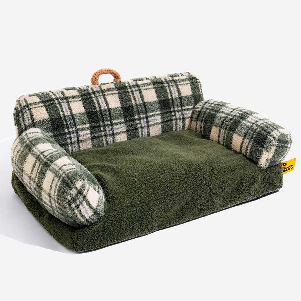 Vintage Checkered Washable Cozy Support Calming Dog & Cat Sofa Bed
