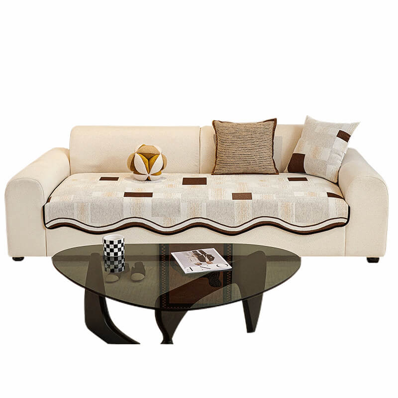 Durable Herringbone Pattern Anti-Slip Sofa Cover with Wavy Trim – Pet Scratch Resistant