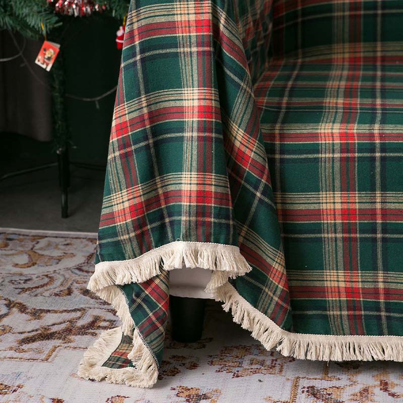 Vintage Christmas Style Plaid Blanket Full Wrap Sofa Cover
