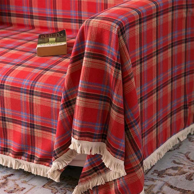 Vintage Christmas Style Plaid Blanket Full Wrap Sofa Cover