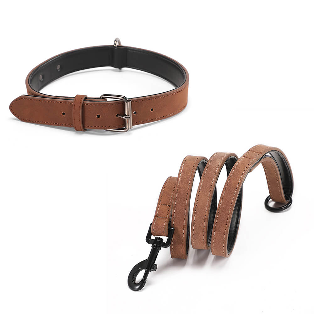 Ensemble de laisse de collier de chien de protection de cou souple en simili cuir vintage