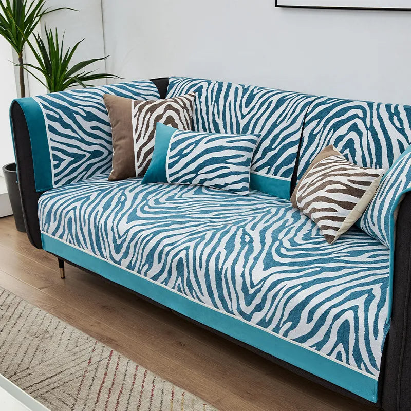 Wild Zebra Print Chenille Furniture Protector Sofa Cover