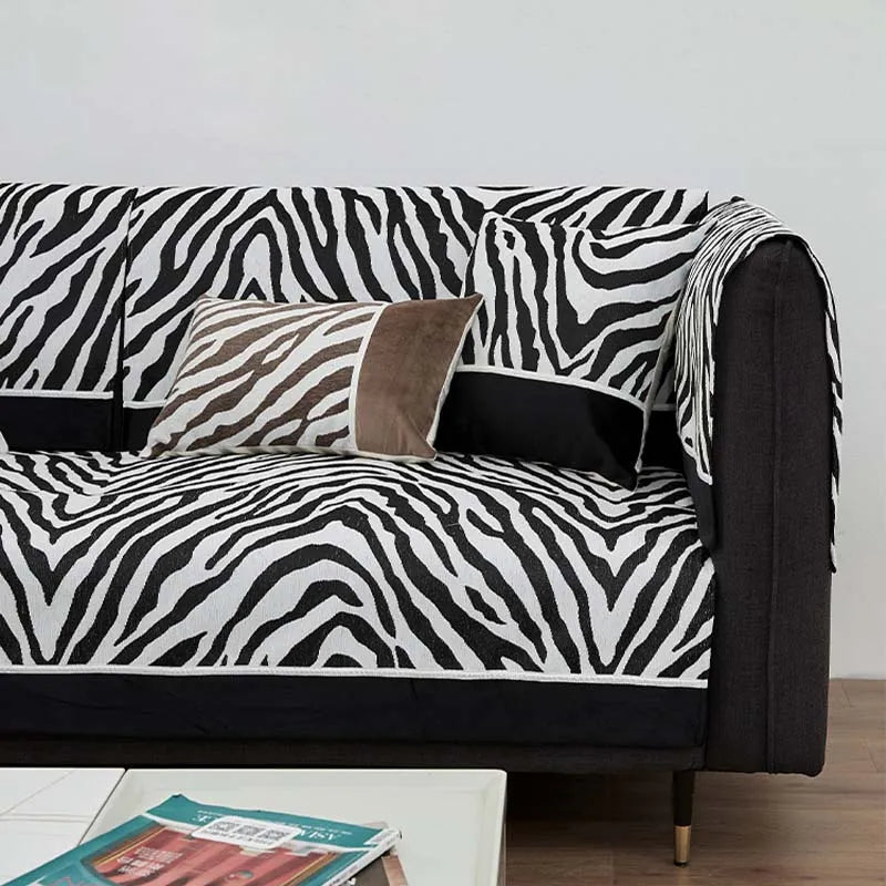 Wild Zebra Print Chenille Furniture Protector Sofa Cover