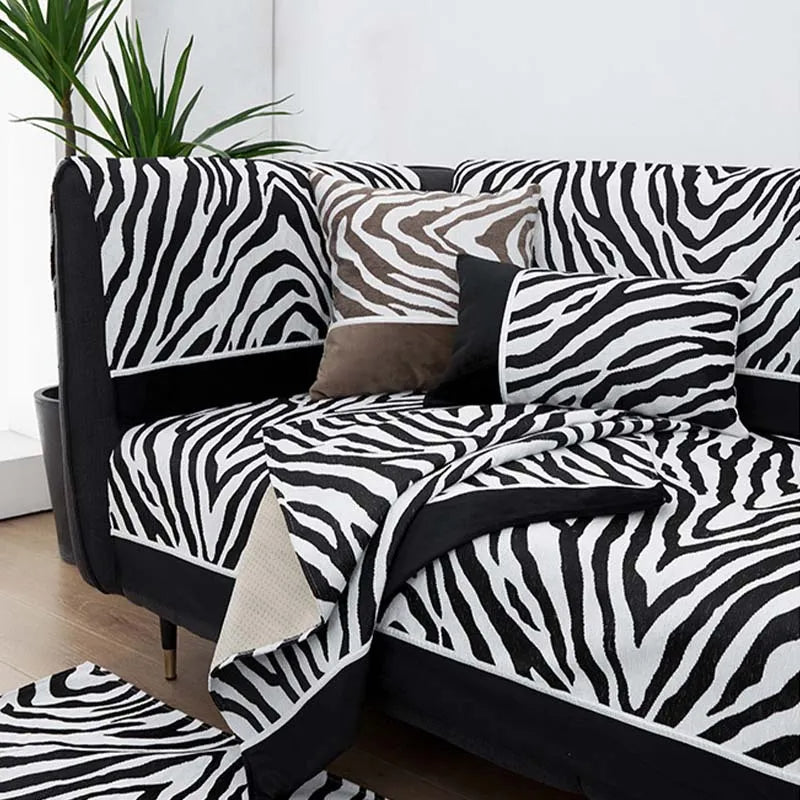 Wild Zebra Print Chenille Furniture Protector Sofa Cover