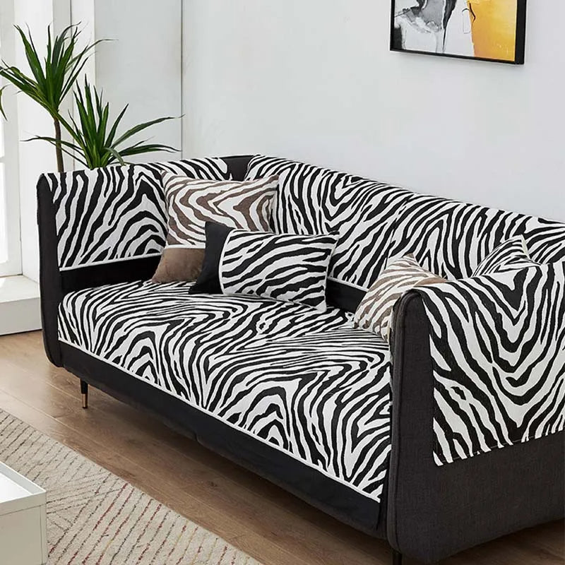 Wild Zebra Print Chenille Furniture Protector Sofa Cover