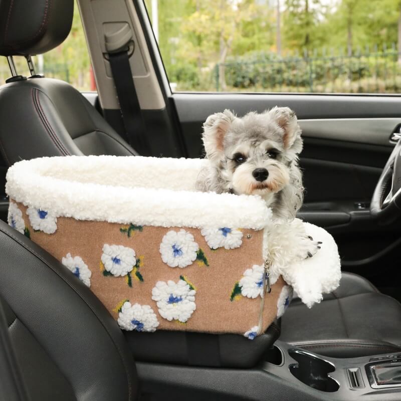 Flower Wool Fleece Dog Car Safety Seat Central Console Pet Car Seat - FUNNYFUZZY