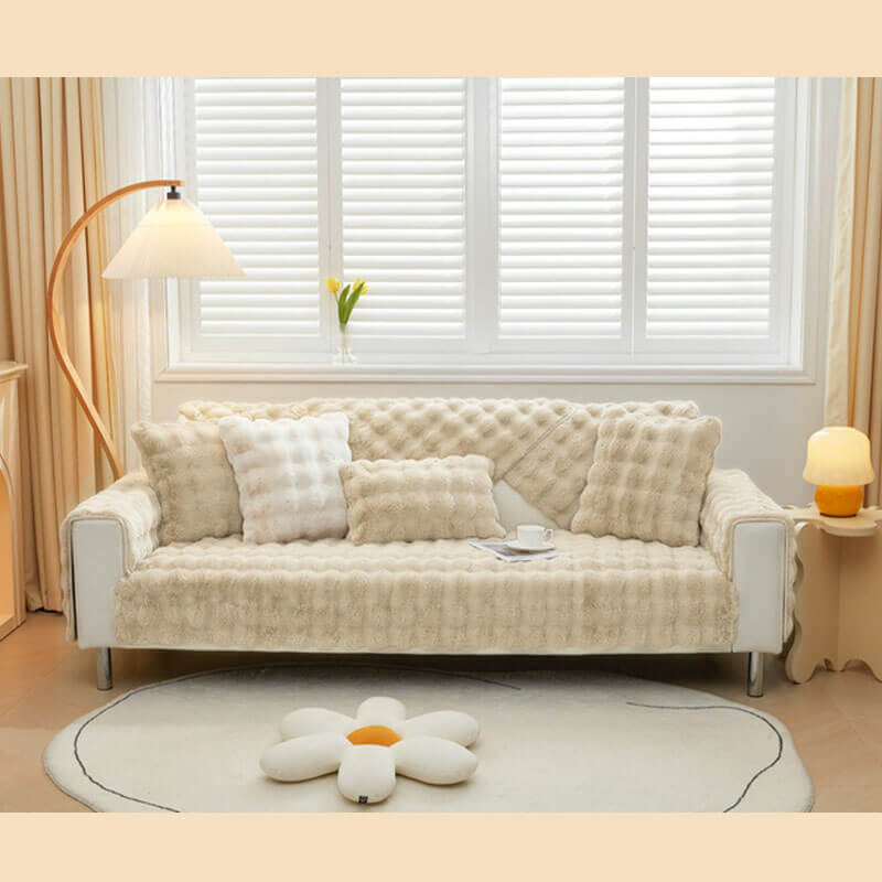 Cozy Plush Solid Colour Non-slip Sofa Cover