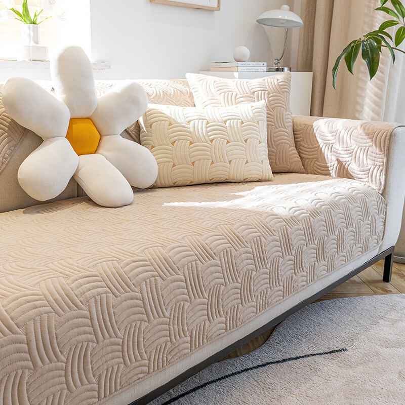 Housse de canapé sectionnelle matelassée en coton à motif tissé