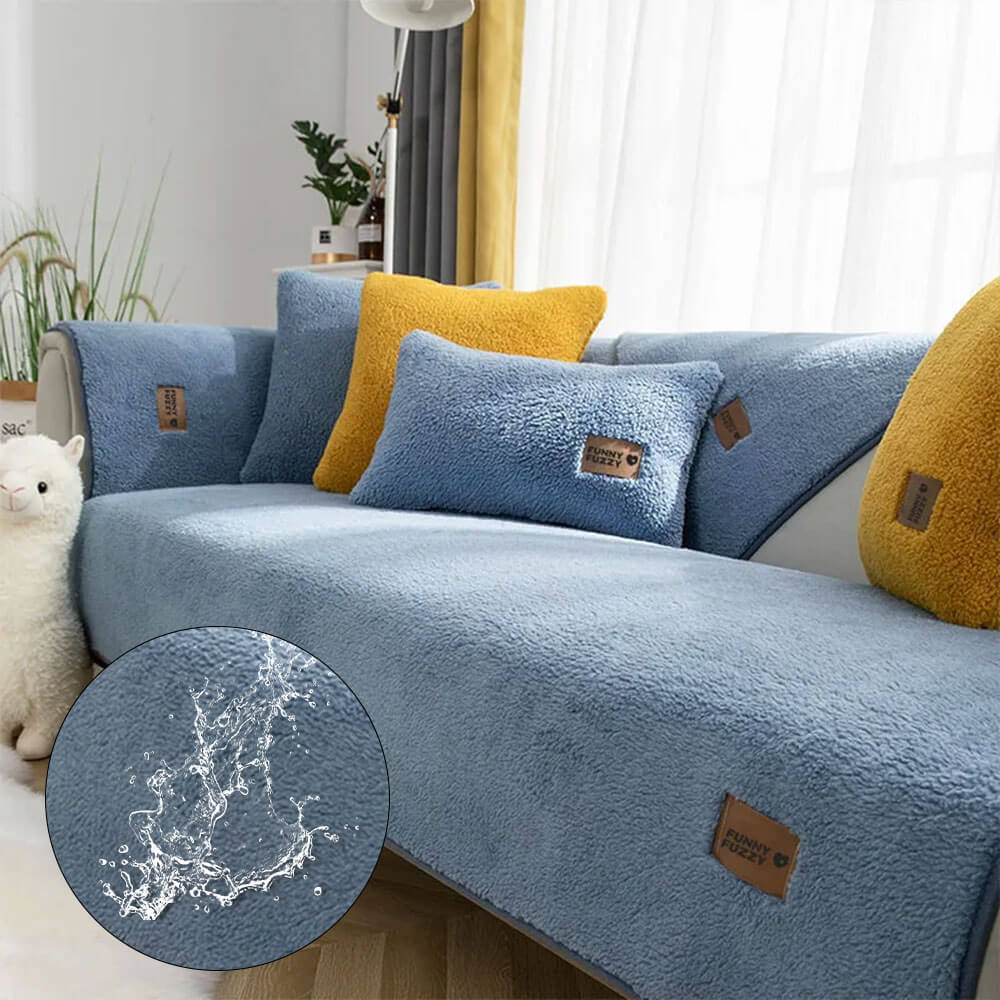 Waterproof Thick Fuzzy Faux Sherpa Fleece Non-Slip Sofa Cover Protector