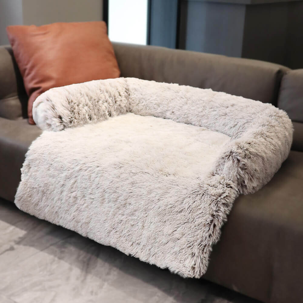 Lit pour chien protecteur de meubles apaisant - Dossier pelucheux