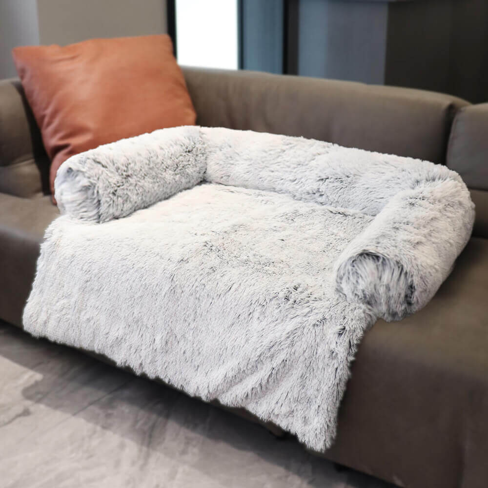 Lit pour chien protecteur de meubles apaisant - Dossier pelucheux