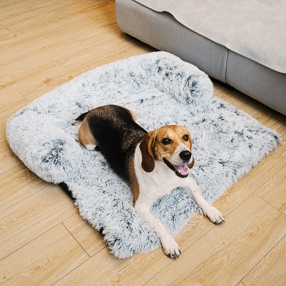 Lit pour chien protecteur de meubles apaisant - Dossier pelucheux