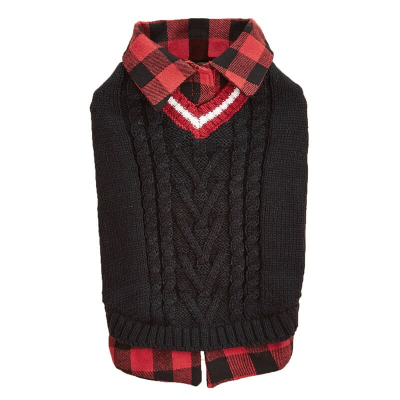 Perfect for Fall Winter Plaid Collar Cable Knit Dog Sweater Vest