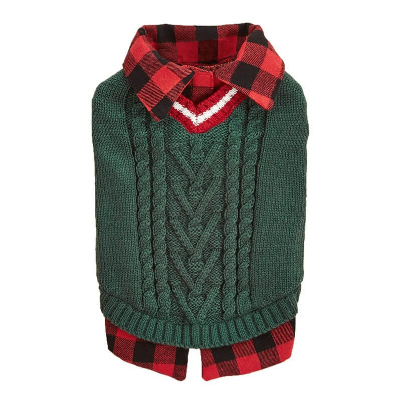 Perfect for Fall Winter Plaid Collar Cable Knit Dog Sweater Vest