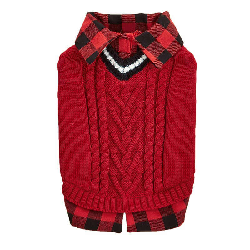 Perfect for Fall Winter Plaid Collar Cable Knit Dog Sweater Vest