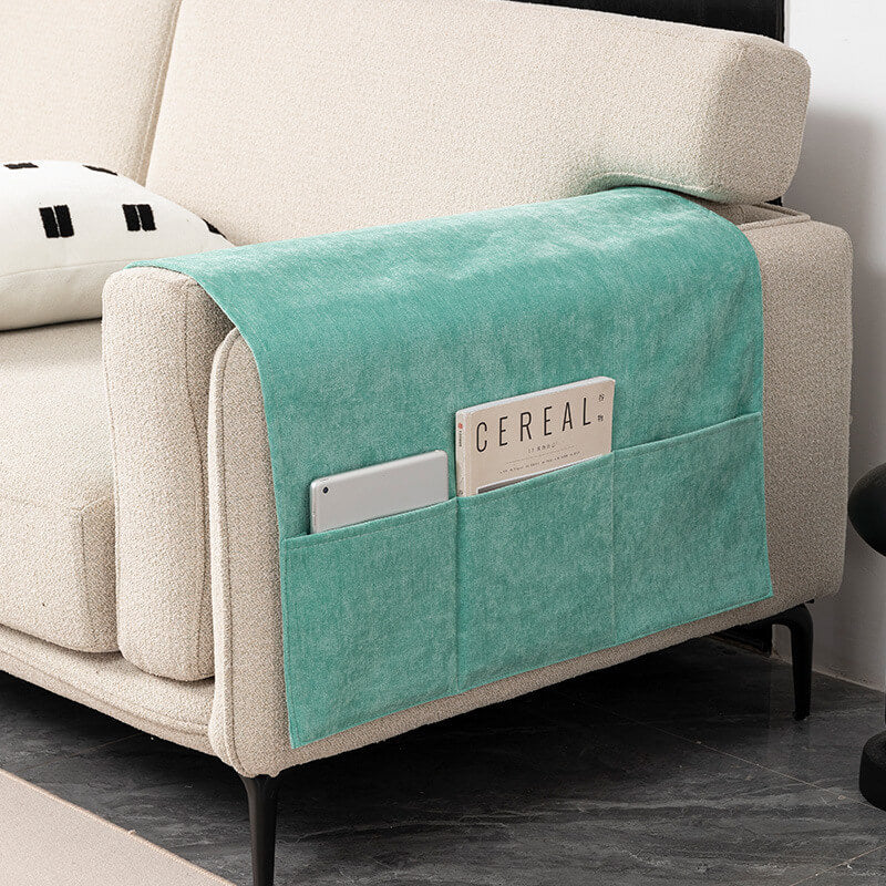 Chenille Anti-Scratch Sofa Armrest Cover Magazine Holder