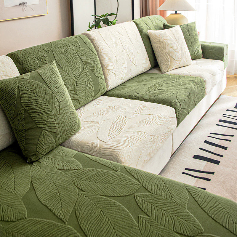 Modern Leaf Jacquard Water-Repellent Anti-Scratch Stretch Full Wrap Sofa Cover