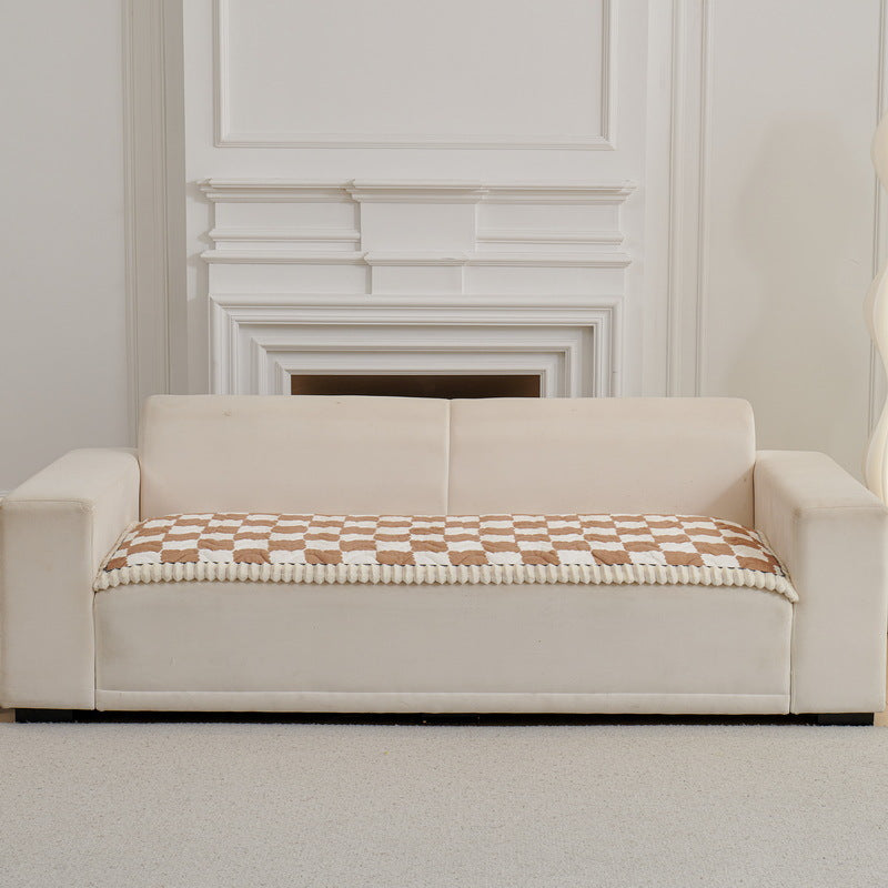 Checkered Velvet Sofa Pad Anti-Slip Quilted Sofa Cover