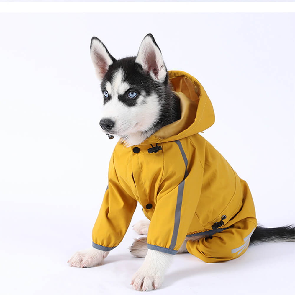 Stylish Waterproof Adjustable Reflective Strip Dog Raincoat with Hood