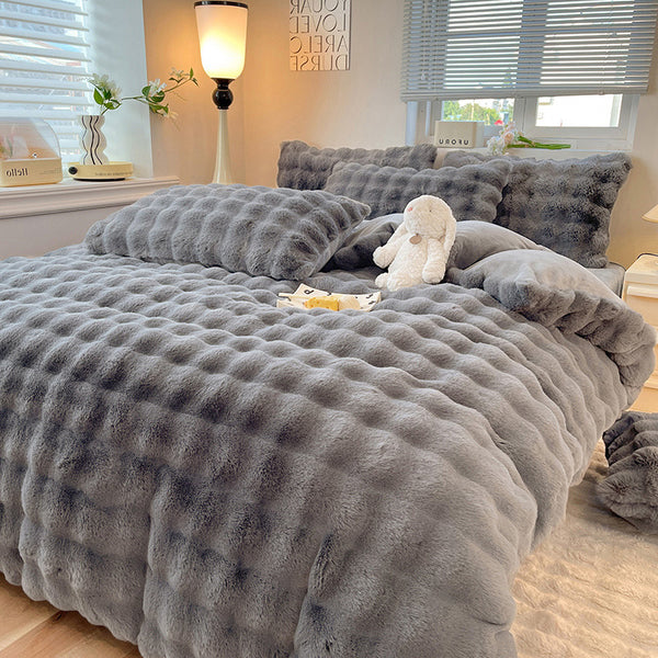 Ensemble de draps épais en fausse fourrure de lapin Puffy Comfort