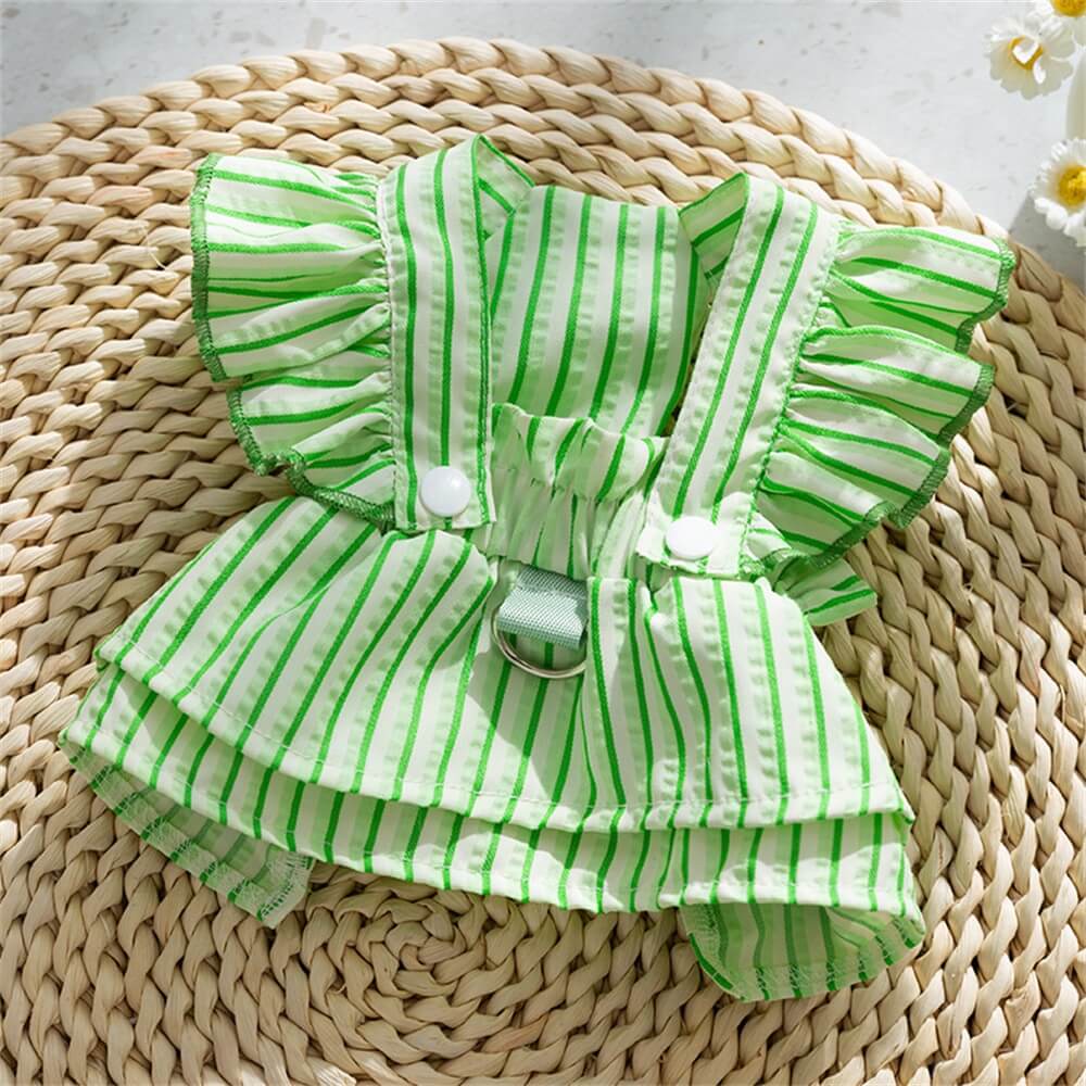 Striped Ruffle Dog Harness Dress