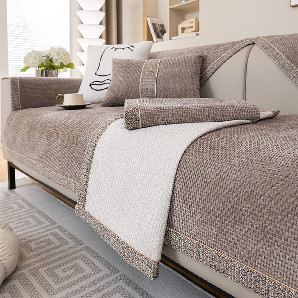 All-Season Modern Tweed Woven Chenille Anti-Slip Outdoor Sofa Cover