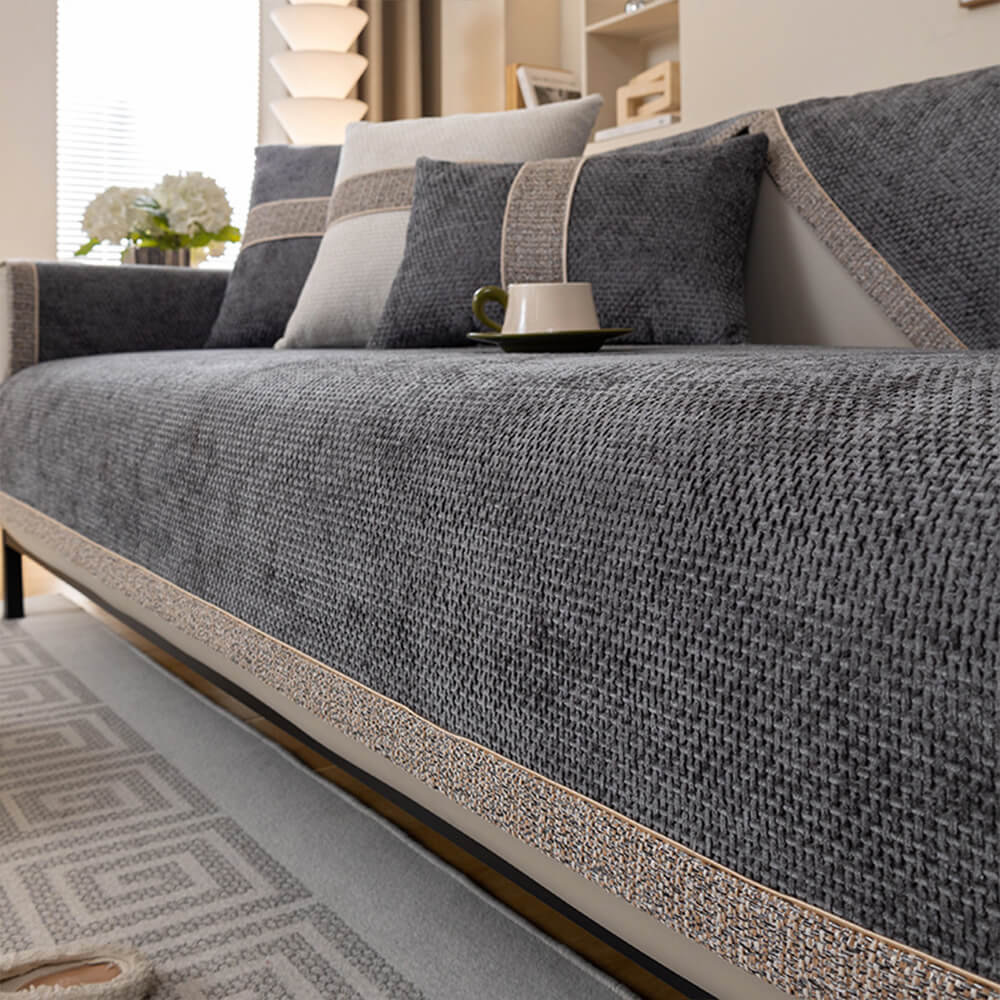 All-Season Modern Tweed Woven Chenille Anti-Slip Outdoor Sofa Cover