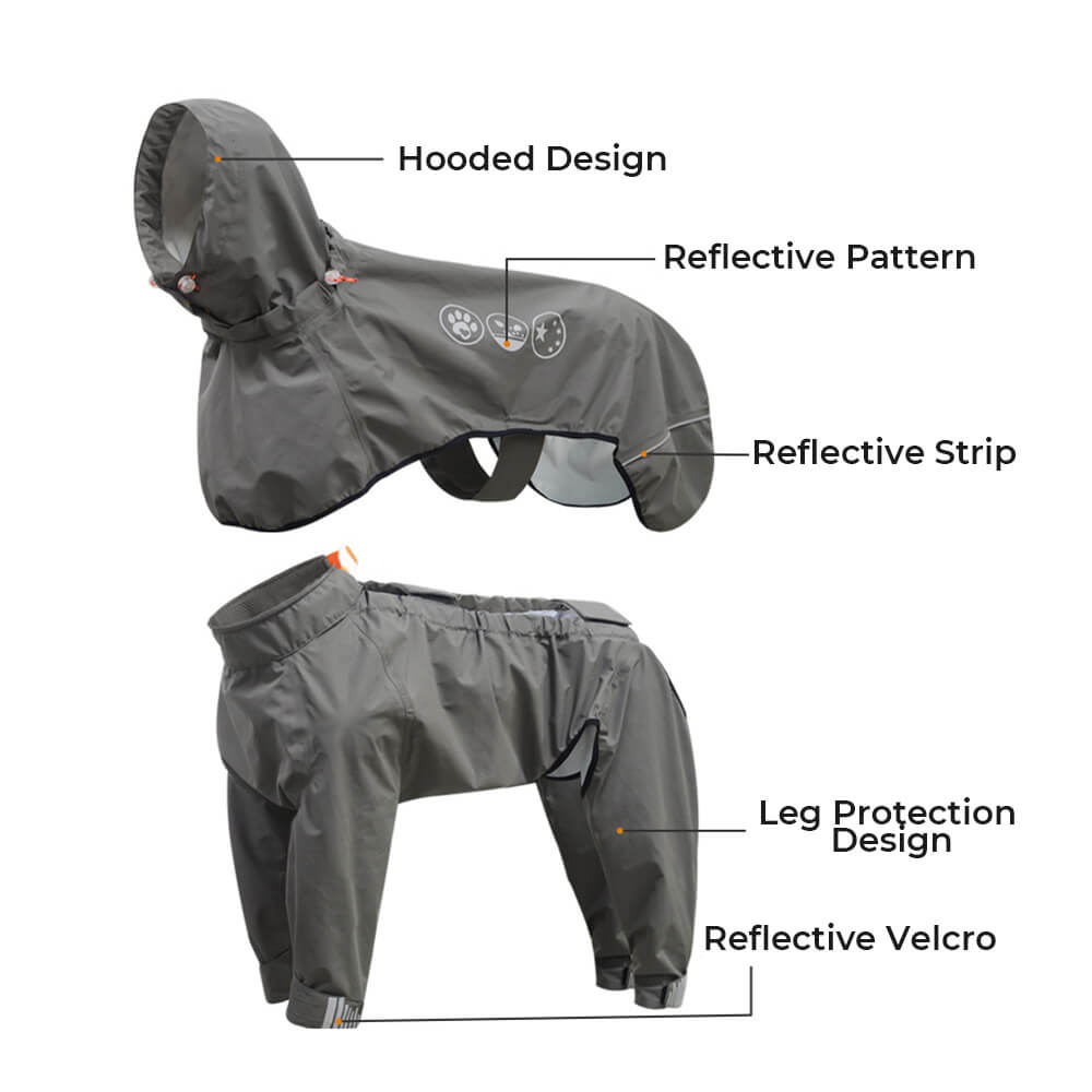 Outdoor Waterproof Four-Legged Dog Raincoat With Reflective Pattern Hoodie