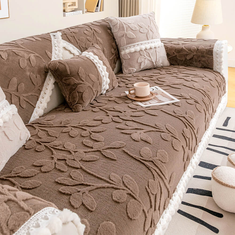 Branch Jacquard Elegant Decorative Plush Non-Slip Sofa Cover