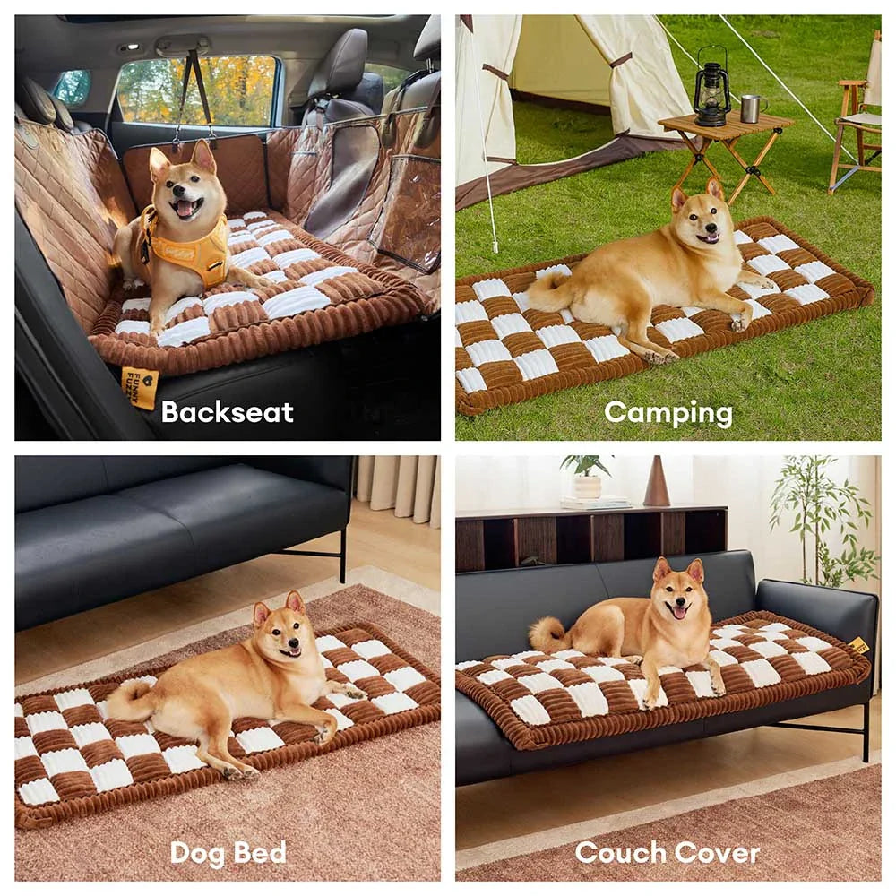 Cozy Plaid Non-Slip Dog Bed Mat for Car Seat Extender