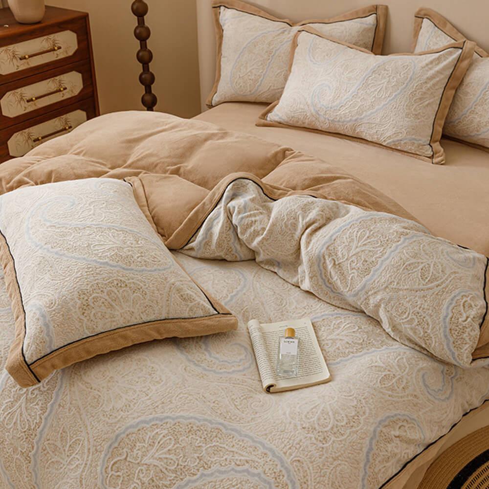 Premium Embossed Milk Velvet Floral Luxury Bed Sheet Set