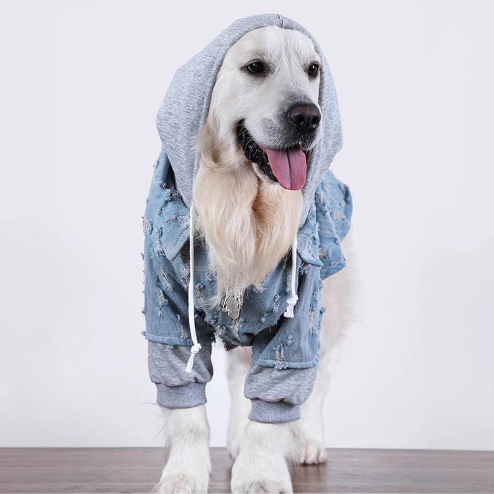 Handsome Ripped Denim Dog Hoodie Jacket Shirt Clothes