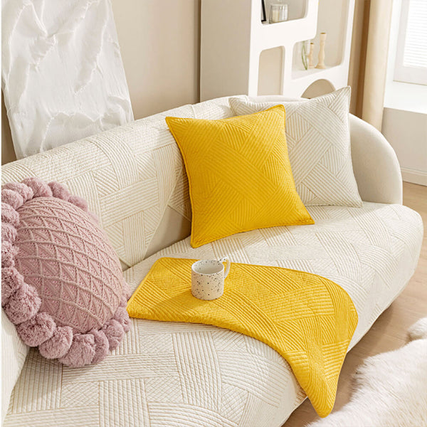 Minimalist All-Season Solid Cotton Geometric Quilted Anti-Slip Sofa Cover