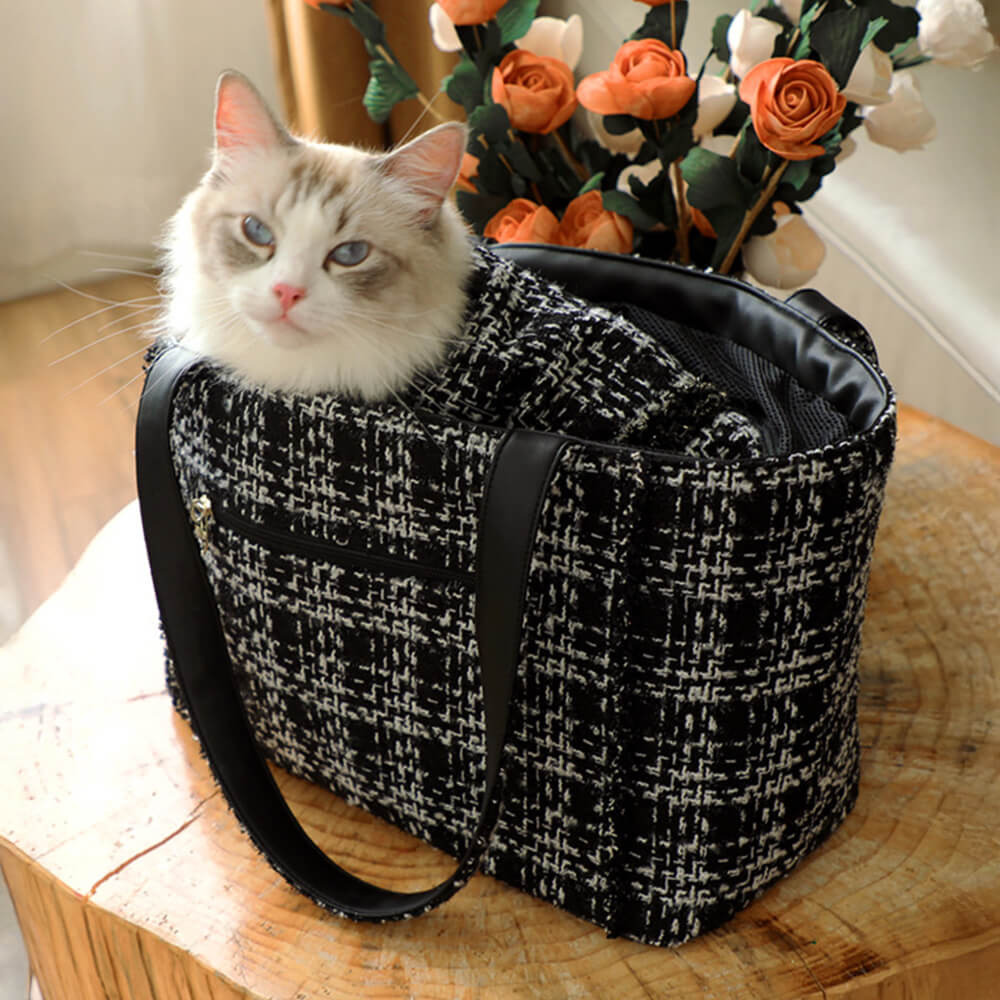 Soft Tweed Luxury Checkered Lightweight Dog & Cat Carrier Bag